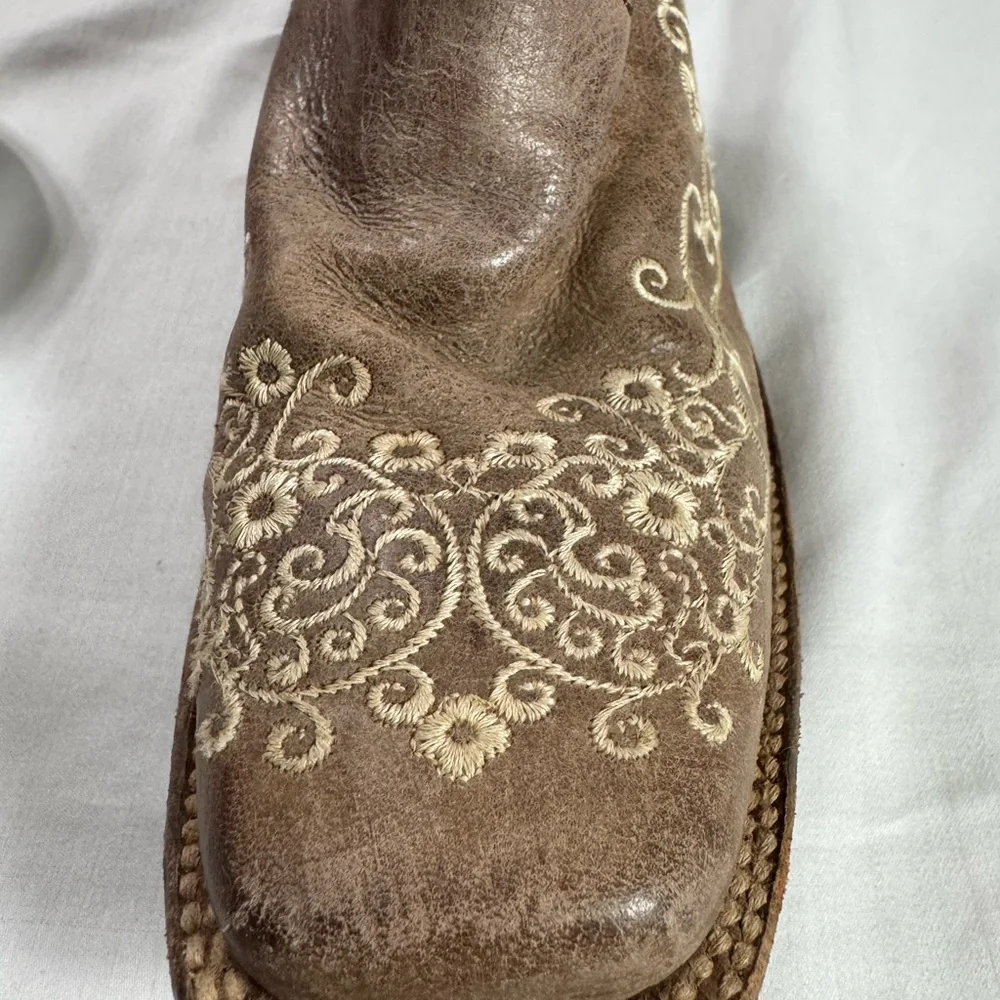 Kids Brown Embroidered Cowboy Boots